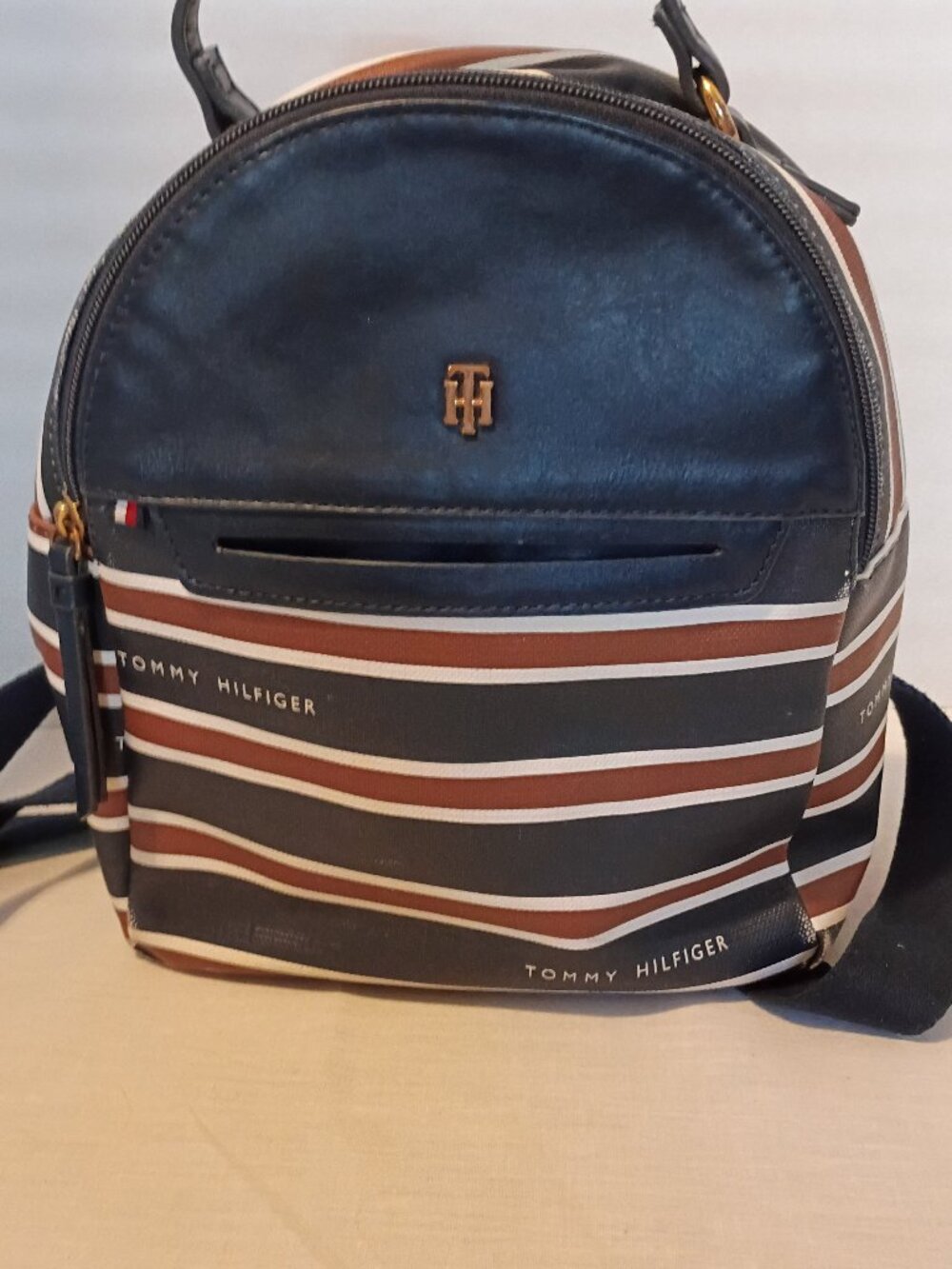 Tommy Hilfiger Mini Backpack Blue, Brown and White Stripes Women's / Teens